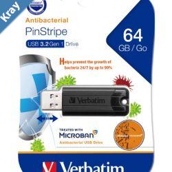 Verbatim 64GB Antibacterial Pinstripe USB 3.0 Drive with Microban Black