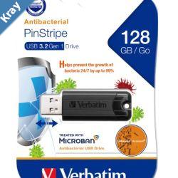 Verbatim 128GB Antibacterial Pinstripe USB 3.0 Drive with Microban Black