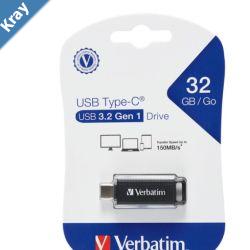 Verbatim TypeC USB 3.2 Gen 1 Flash Drive 32GB  Black Retail Pack 70903 Ultra Fast Transfer Compact and Light weight design