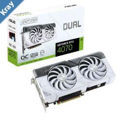 ASUS nVidia GeForce DUALRTX407012GWHITE RTX4070 White Edition 12GB GDDR6X 2475 MHz Boost Clock RAM 21Gbps 3xDP 1xHDMI