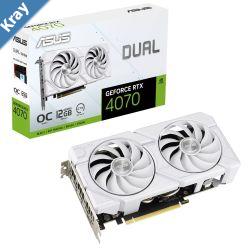 ASUS nVidia GeForce DUALRTX4070O12GEVOWHITE RTX4070 EVO White OC Edition 12GB GDDR6X 2520 MHz Boost Clock RAM 21Gbps 3xDP 1xHDMI