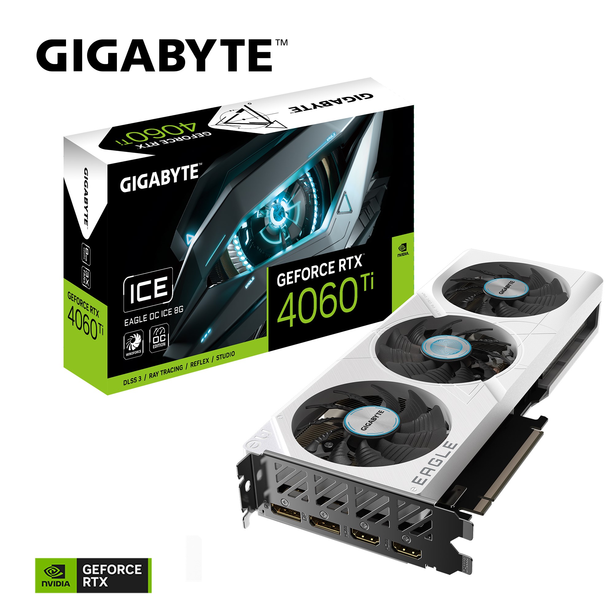 Gigabyte nVidia GeForce RTX 4060 Ti EAGLE OC ICE8GD GDDR6 Video Card PCIE 4.0 2550MHz Core Clock 2x DP 1.4a 2x HDMI 2.1a