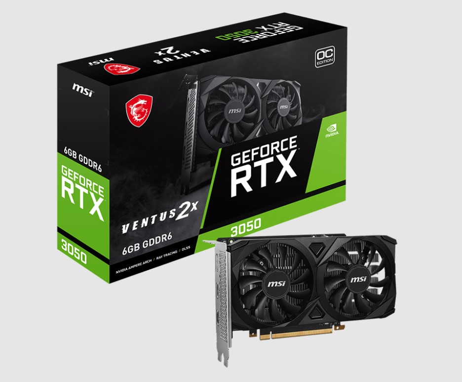 MSI nVidia Geforce RTX 3050 VENTUS 2X 6G OC Video Card Boost 1492 MHz CUDA 2304 Units 6GB GDDR6 HDMI x 2